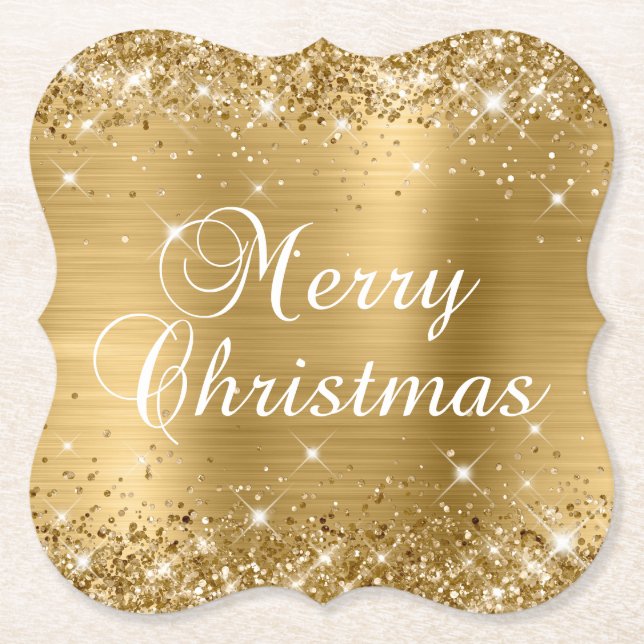 Posavasos De Papel Relieve metalizado dorado Purpurinoso Feliz Navida (Anverso)