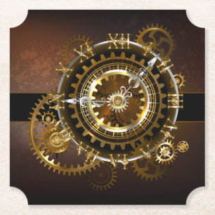 Posavasos De Papel Reloj de vapor con engranajes antiguos