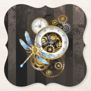 Posavasos De Papel Reloj de vapor con libélula mecánica