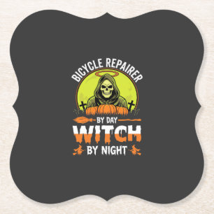 Posavasos De Papel Reparador de Bicicletas de Halloween de Día Bruja