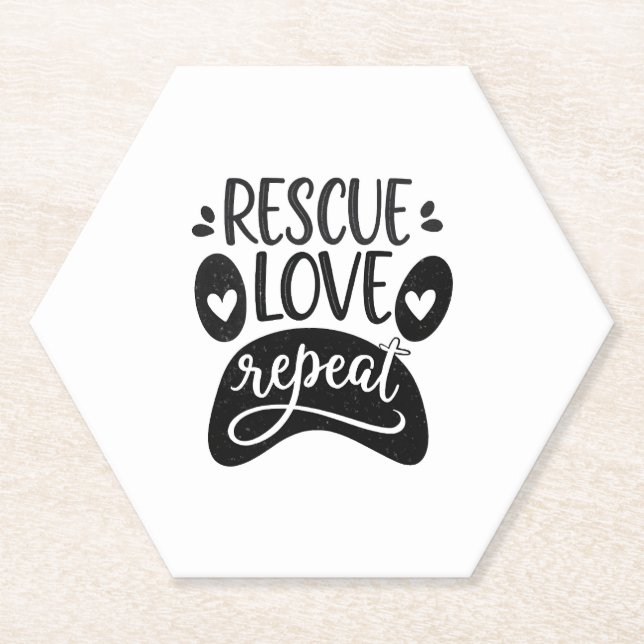 Posavasos De Papel Rescue Love Repeat Dog Paw Tee (Anverso)