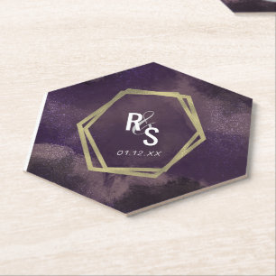 Posavasos De Papel Resumen Dreams Purple Faux Gold Splash Boda