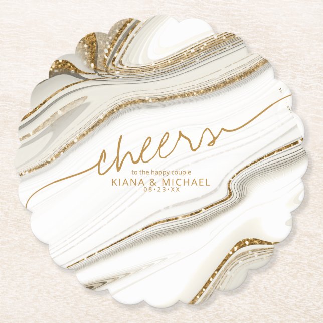 Posavasos De Papel Resumen Purpurina Strata Boda Cheers Ivory ID903 (Anverso)