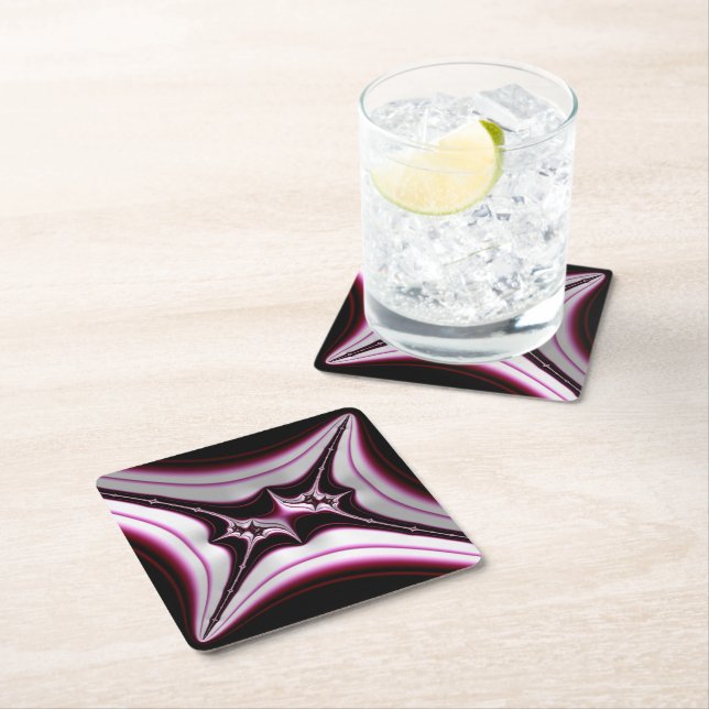 Posavasos De Papel Resumen Simetría fractal rosada negra (In situ)