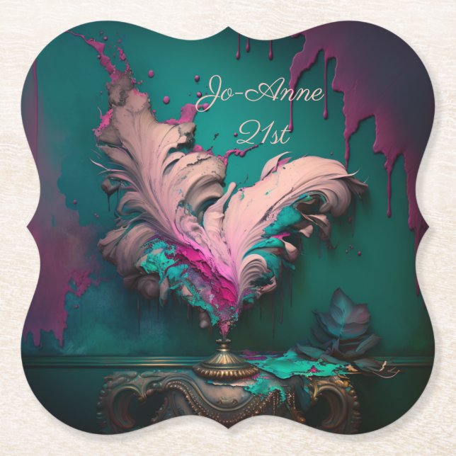 Posavasos De Papel Resumen vibrante rosa y Verde azulado (Anverso)