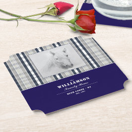 Posavasos De Papel Retrato de Caballo Cuadro de Plaid Azul Marino Per