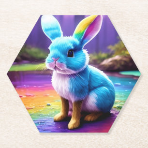 Posavasos De Papel Retrato de conejito azul de sentada suave-36558