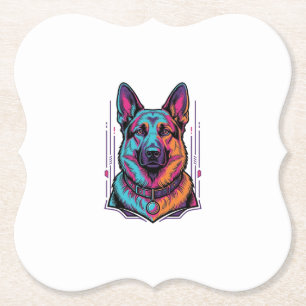 Posavasos De Papel Retrato de perro neon grabado vintage gráfico_1