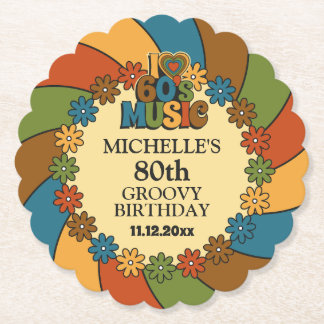 Posavasos De Papel Retro 60s Music Birthday Party for Music Lovers