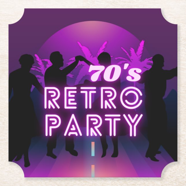 Posavasos De Papel Retro 80 Disco Dance Fiesta Neon Purple Funky (Anverso)