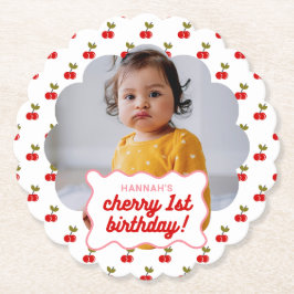 Posavasos De Papel Retro Cherry Fiesta fotográfico de cumpleaños 1