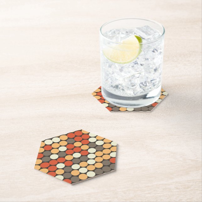 Posavasos De Papel Retro dots pattern in orange tones (In situ)