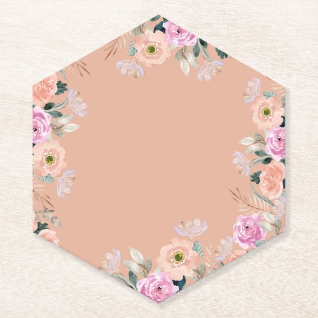 Posavasos De Papel Retro floral Rosa turbio (sin texto) (Anverso)