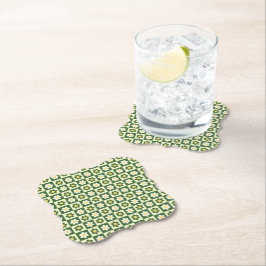 Posavasos De Papel Retro Verde Salvia y Crema Damasco Cuadro 