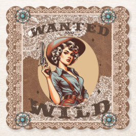 Posavasos De Papel Retro Western Wanted & Wild Cowgirl