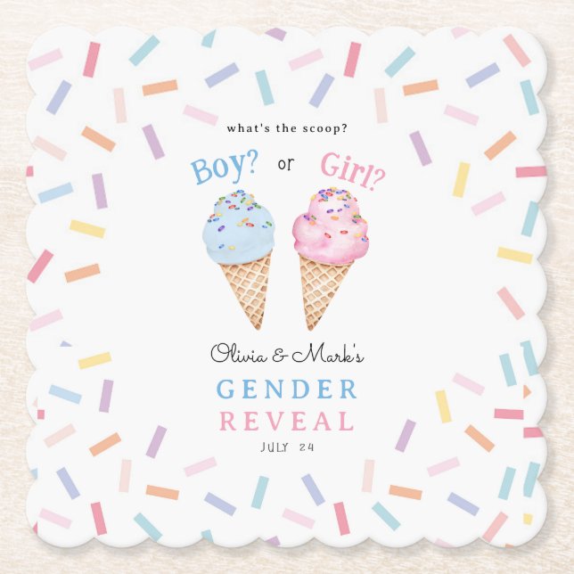 Posavasos De Papel Revelación de género de helados (Anverso)