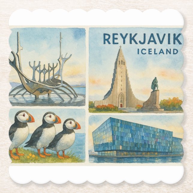 Posavasos De Papel Reykjavik Islandia multivista  (Anverso)