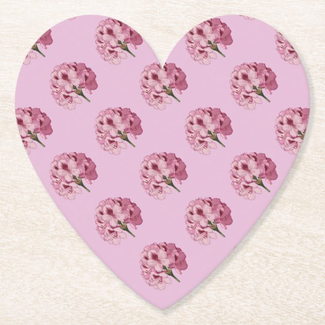 Posavasos De Papel Rhododendron Coaster con forma de corazón rosado (Anverso)