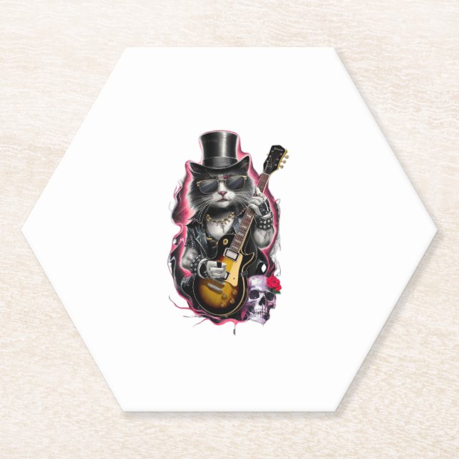 Posavasos De Papel Rock y Roll Rock C de Guitarra Jugando Gato 80's 9 (Anverso)