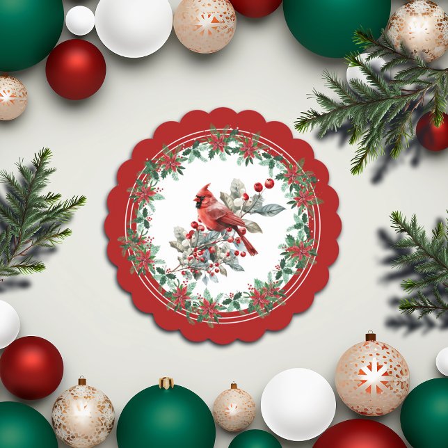 Posavasos De Papel Rojo Mockingbird Poinsettia Borders Elegante (Subido por el creador)