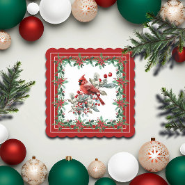 Posavasos De Papel Rojo Mockingbird Poinsettia Borders Elegante