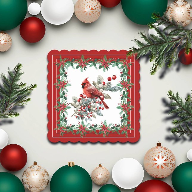 Posavasos De Papel Rojo Mockingbird Poinsettia Borders Elegante (Subido por el creador)