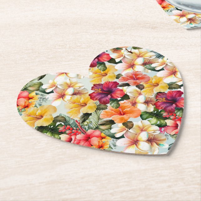 Posavasos De Papel Rojo Tropical Amarillo Amarillo Hibiscus Floral (En perspectiva)