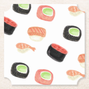 Posavasos De Papel Rolos de Sushi Hibachi Fiesta de Sushi Acuarela