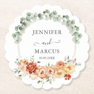 Posavasos De Papel Romance de jardín de naranja y melocotón en acuare