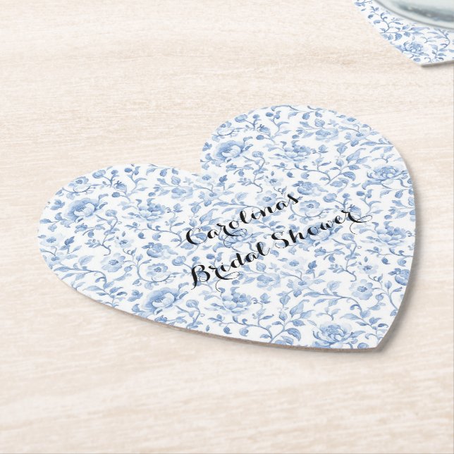 Posavasos De Papel Romantic Blue White Floral Bridal Shower (En perspectiva)