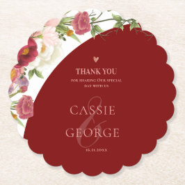 Posavasos De Papel Romantic Burgundy Floral Wedding Thank You Message