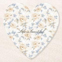 Posavasos De Papel Romantic Cream Floral Blue Leaves