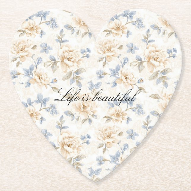 Posavasos De Papel Romantic Cream Floral Blue Leaves (Anverso)