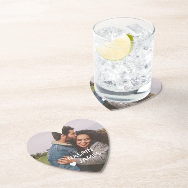 Posavasos De Papel Romantic Heart Frame Custom Couple Photo (In situ)
