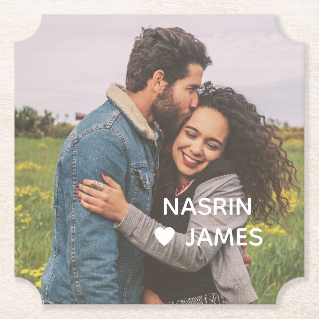 Posavasos De Papel Romantic Heart Frame Custom Couple Photo (Anverso)