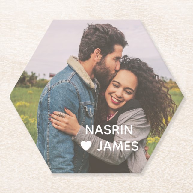 Posavasos De Papel Romantic Heart Frame Custom Couple Photo (Anverso)