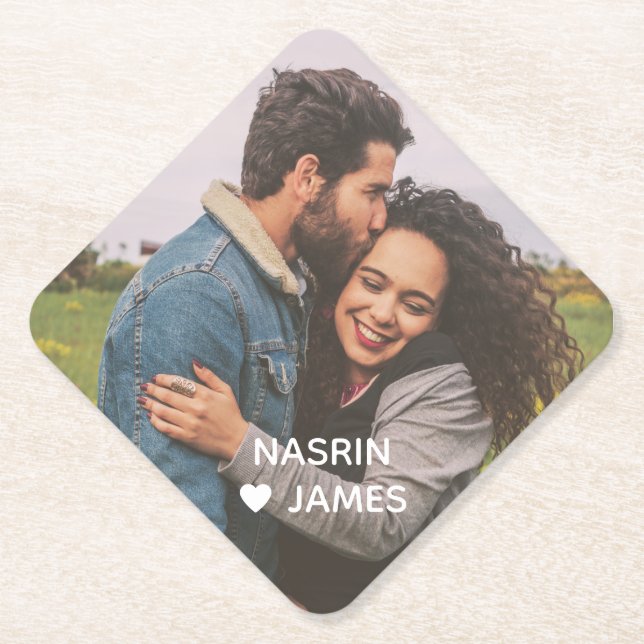 Posavasos De Papel Romantic Heart Frame Custom Couple Photo (Anverso)