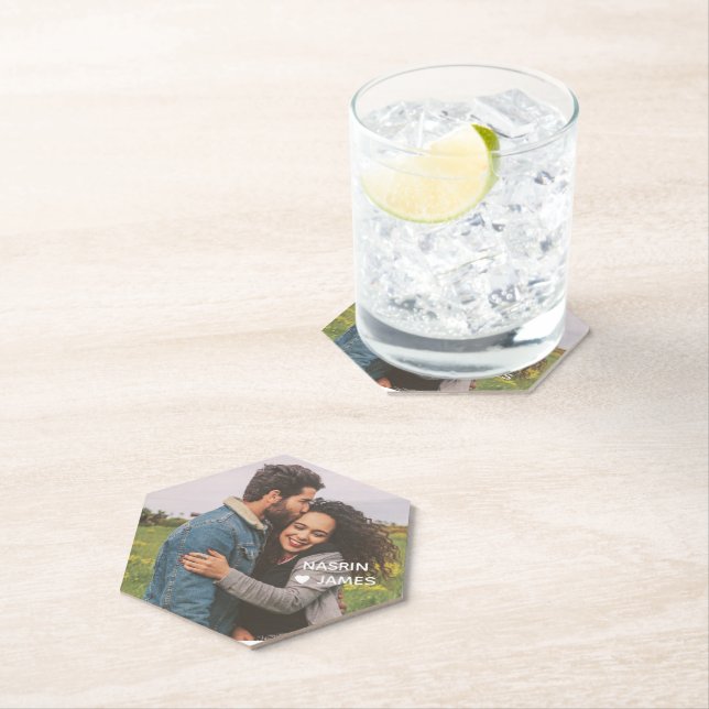 Posavasos De Papel Romantic Heart Frame Custom Couple Photo (In situ)