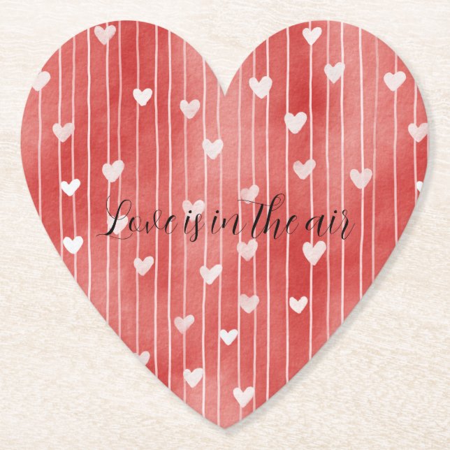 Posavasos De Papel Romantic Red White Stripes Hearts Love (Anverso)