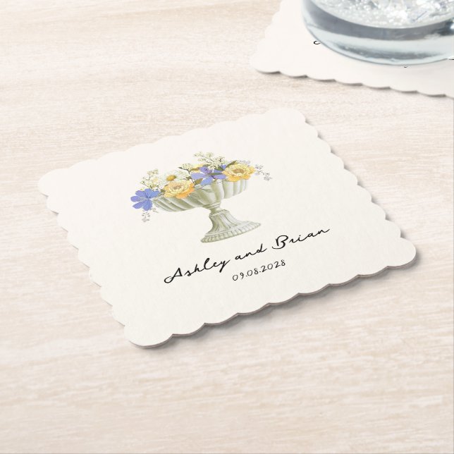 Posavasos De Papel Romantic Tuscan Garden Urn with Flowers Wedding (En perspectiva)