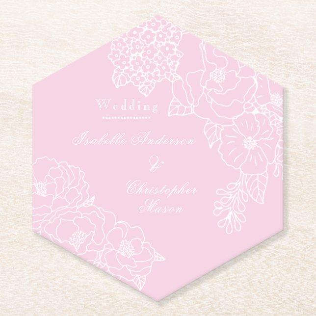 Posavasos De Papel Romantic Wedding Peonies Blush Pink (Anverso)