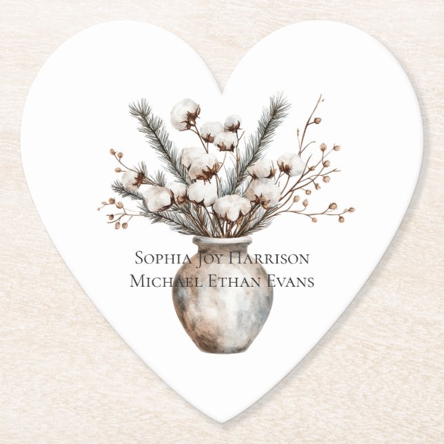 Posavasos De Papel Romantic White Flowering Tree in Vase Wedding (Anverso)