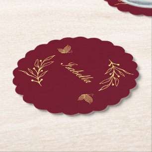 Posavasos De Papel Romántico elegante oro flor boda borgoña