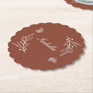 Posavasos De Papel Romántico elegante terracota floral boda