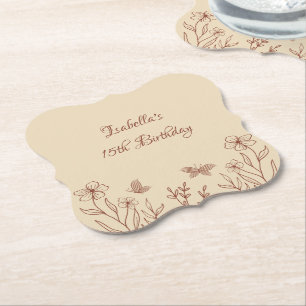 Posavasos De Papel Romántico elegante terracota floral boda