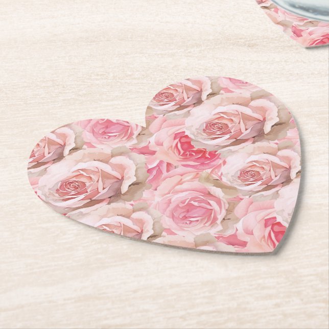 Posavasos De Papel Romántico Roses Rosados Floral Brillante Ducha (En perspectiva)