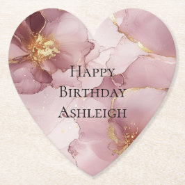 Posavasos De Papel Romántico Rubor Pink Gold Floral Cumpleaños