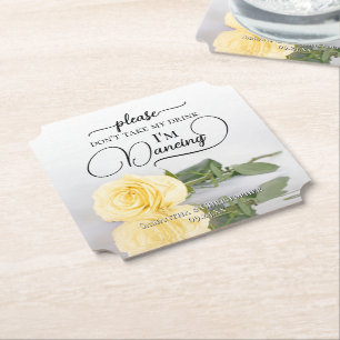 Posavasos De Papel Rosa Amarilla Elegante No Me Quites Mi Bebida Boda
