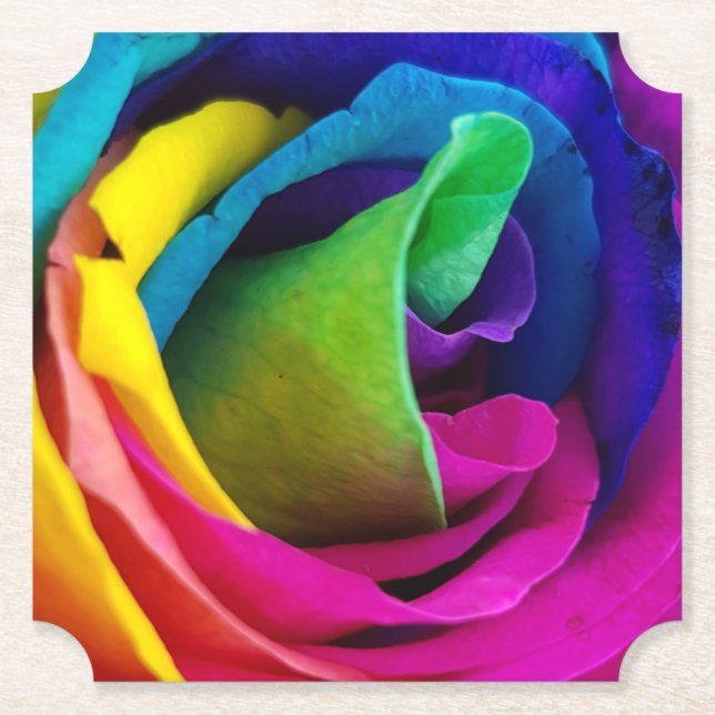 Posavasos De Papel Rosa arcoiris con estufa florial (Anverso)