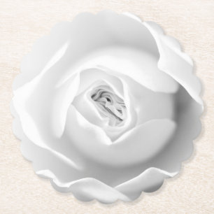 Posavasos De Papel Rosa Blanca Diseño Floral Elegante